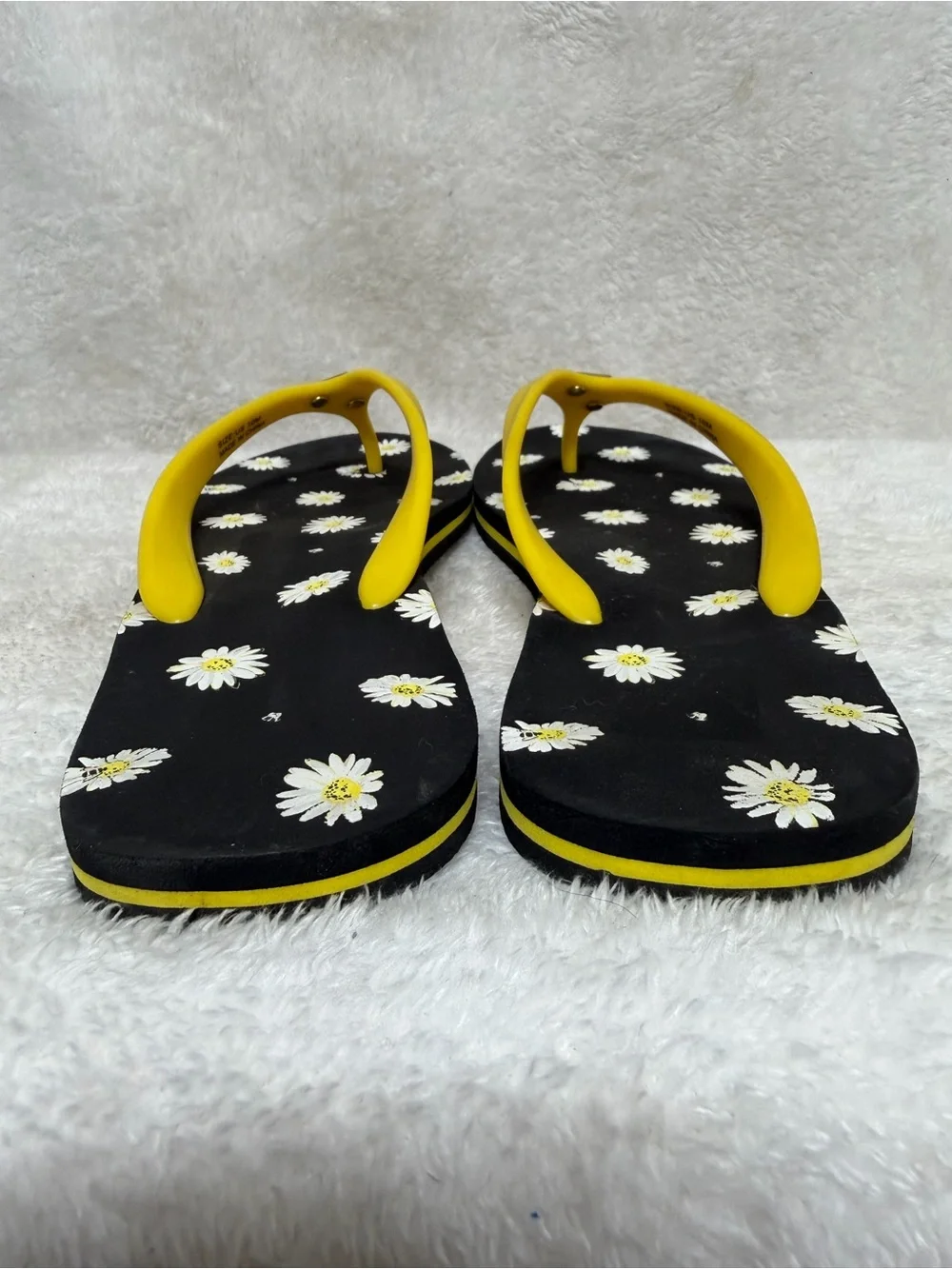 Kate Spade Daisy Print Flip Flops Thongs Sandals Black Yellow Size 10